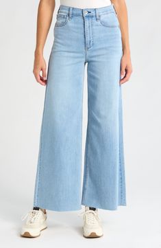 Show off cool retro style in high-waisted jeans cut from soft stretch denim in a super wide-leg silhouette. 28 1/2" inseam; 12" front rise (size 26) Zip fly with button closure Five-pocket style 68% cotton, 20% polyester, 11% rayon, 1% elastane Machine wash, line dry Imported Bday Wishlist, High Waist Wide Leg Jeans, Comfy Pants, Rag And Bone, Light Wash Jeans, Rag & Bone, Wide Leg Jeans, High Waist Jeans, Retro Style