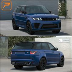 two different views of the same blue range rover