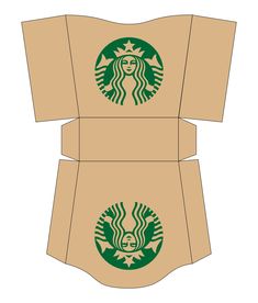 an open cardboard box with the starbucks logo on it, cut out and placed inside