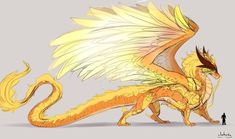 a drawing of a yellow dragon with wings