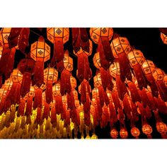 many red lanterns are hanging from the ceiling