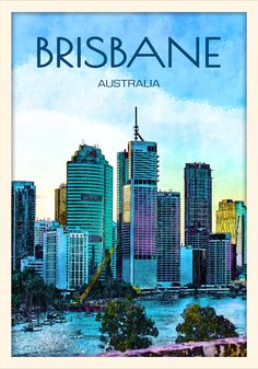 Brisbane Poster Brisbane Travel, Amp Squad, Travel Sketchbook, Poland Travel, Retro Travel Poster, Travel Sketches, Wall Art Vintage