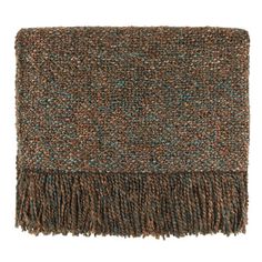 a brown and blue blanket with fringes