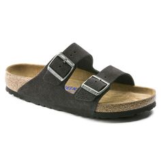 Arizona Suede Leather Arizona Birkenstock, Two Strap Sandals, Calf Muscles, Footbed Sandals, Birkenstock Arizona, Suede Sandals, American Shirts, Gray Suede, Soft Suede