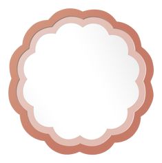 a round mirror with an orange and pink border around it on a white background is shown in the shape of a flower