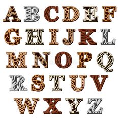 an animal print alphabet with letters and numbers