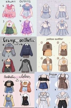 Cartoon Clothes Ideas, How To Draw Cute Outfits, Chibi Art Style Clothes, Cute Clothes To Draw, Drawing Shirt Ideas, Drawing Chibi Clothes, Drawing Ideas Easy Clothes, Cute Outfits For Drawings