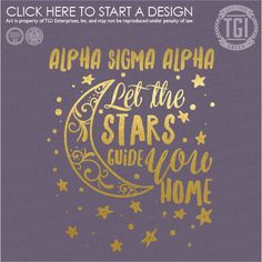 an image of the moon and stars in gold on purple background with text that says,'get the stars who you are home '