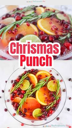 christmas punch recipe with oranges, cranberries and rosemary