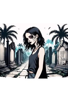 This amazing design of a Black and White Pale Goth Girl in the Graveyard, is perfect for lovers of gothic and alt aesthetic. Enjoy summer! Alt Aesthetic, Enjoy Summer, Y2k Aesthetic, Graveyard, Alternative Fashion, Pouch