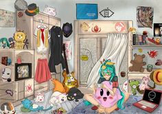 HUGE CROSSOVER Hatsune Miku, Room Illust, Room Illustration, Pokemon Dragon, Azumanga Daioh, Otaku Room, Tsubasa Chronicles, Black Rock Shooter, Natsume Yuujinchou