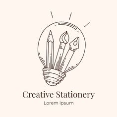 a light bulb with pencils inside it and the words creative stationery written below