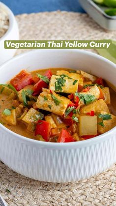 vegetarian thai yellow curry in a white bowl