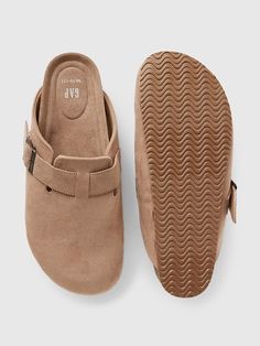 Smooth felt upper. Rubber gripper sole with cork detailing. Buckle strap at top. #545742 Football Season, Cork, Clogs, Gap, Felt, Buckle