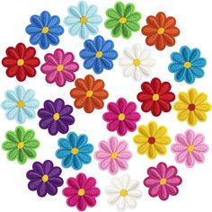 multicolored felt flowers arranged in a circle