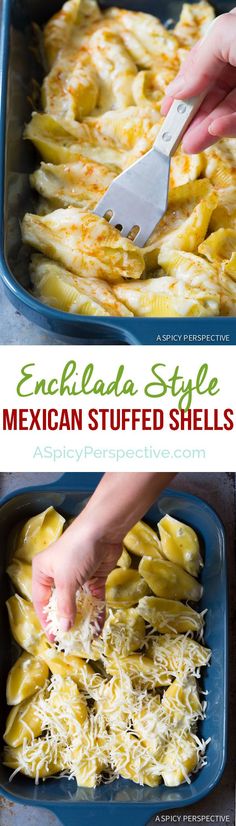 two pictures showing how to make mexican stuffed shells