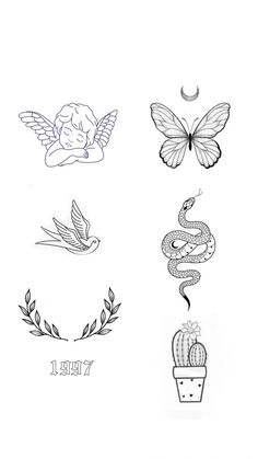 four different types of tattoos are shown in this drawing technique, including the symbols for each tattoo