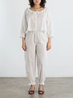 Ophelia Pant Sleep Set - White – Lisa Says Gah White Spring Sleepwear For Home, Comfortable White Long Sleeve Sleepwear, Comfortable White Sleepwear Pants, Comfortable White Sleepwear Set, Comfortable White Sleep Set, White Long Pants Sleepwear For Home, White Long Pants Sets For Bedtime, White Comfortable Sleepwear, Comfortable White Sleepwear For Spring