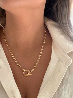 18k Gold Filled Layering Link Necklace With Toggle Clasp, Paper Clip Necklace, Minimalist Necklace, Layering Necklace, Gift for Her, Dainty - Etsy Gold Toggle Necklace, Paper Clip Necklace, Toggle Necklace, Necklace Layering, Necklace Minimalist, Gold Choker, Layering Necklace, Minimalist Necklace, Toggle Clasp