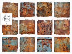 rusted metal squares with the word hello written on them