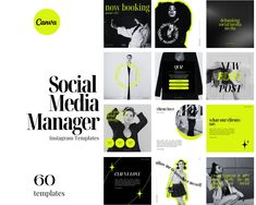 the social media manager presentation is displayed in black and yellow colors, with different images