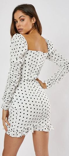 Autumn Ootd, Wrap Dress Short, Casual Short Sleeve Dress, Dot Print Dress, Party Dress Long Sleeve, Puff Sleeve Dresses, Long Sleeve Short Dress, Trending Fashion, Bodycon Dresses