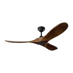 a ceiling fan with wooden blades on the top and black blades on the bottom, against a white background