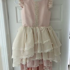 High Low Style Dress Laces Up The Back Lots Of Ruffles! Worn Only Once Dollcake Dresses, Summer Dress-up Tutu Dress With Lace Trim, Pink Tutu Dress With Lace Trim For Dress-up, Toddler Victotian Pink Dress, Kids' Dresses, Ruffles, Pink White, High & Low, Checks