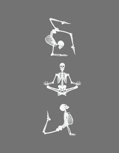 the skeleton is doing different yoga poses