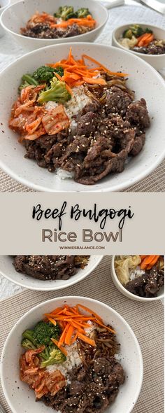 beef bulgogi rice bowl with carrots and broccoli in it