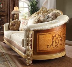 Quintina Cedar Red Loveseat  / HD-821 - Ornate Home Red Loveseat, Traditional Loveseat, Classic European Style, Gold Highlight, Sofa Manufacturers, Gold Ornament, Formal Dining Tables, Ornate Furniture, Dining Sets Modern