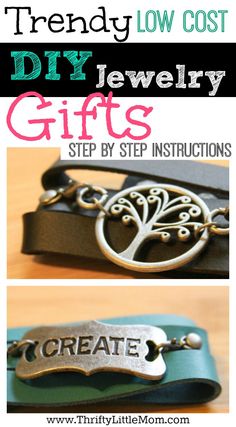 the instructions for how to make this diy jewelry gift with leather and metal accents