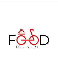 the logo for food delivery is red and black, with a bike on it's side