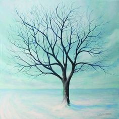 a painting of a bare tree in the snow