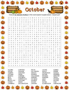 a printable october word search with pumpkins