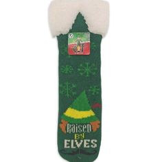 Raised By Elves Slipper Socks Just Like Buddy The Elf Has! Green Knit With Snowflake Design Keep Cozy With The Faux Sherpa Cuff And Lining Grippers On Bottom For Traction Fits 9-11 Shoe Size 4-10 Nwt Elf The Movie, Elf Slippers, Point Design, Buddy The Elf, Snowflake Design, Point Shoes, Novelty Socks, Snowflake Designs, Slipper Socks