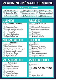 a blue and white poster with the words planning menage semaine on it