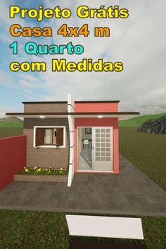 a small house is shown with the words projecto gratis casa 4x4 m 1 quarto com medidas