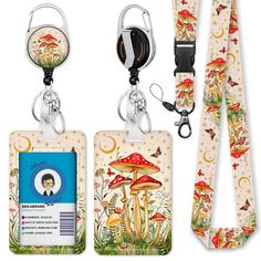 PRICES MAY VARY. 【Special Design】It's time to throw away the dull badge holders and badge reels! Lanyard with id holder is printed with mushrooms, snails, butterflies, and the serene glow of the moon, creating a tranquil and enchanting atmosphere. If you want to change your tedious life, you can start with this colorful and unique badge holder, which comes with a cute lanyard and a name badge holder. 【360 Degrees Swivel & Versatile Usage】Retractable badge reel is made of high-quality plastic and Cute Lanyards, Keychain Clip, Work Badge, Teacher Lanyard, Office Staff, School Supply Labels, Carabiner Clip, Document Holder, Retractable Badge Reel