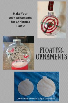 an ornament that has been made to look like a christmas ball and the words floating ornaments on it