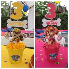 the birthday cake is made to look like paw patrol puppies in a cupcake