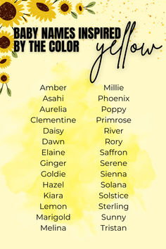 baby names inspired by the color yellow on a watercolor background with sunflowers