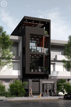 an artist's rendering of a two story building with balconies on the second floor