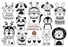 valentine's animals cliparts and svg files for cricut or silhouette