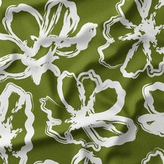 a green and white flower print fabric