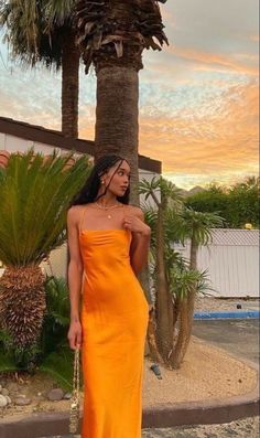 Hawaii Prom Dress, Desert Orange Aesthetic, Orange Vacation Dress, Coquette Photo Ideas Instagram, Trending Color Aesthetic, Beach Pictures Poses Instagram Dress, Red Orange Outfit, Fancy Beach Outfit, Bali Outfit Ideas Summer