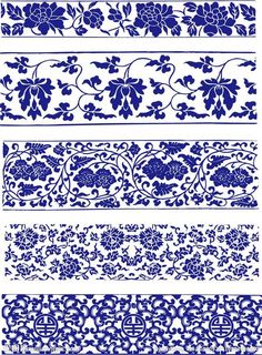 four blue and white floral designs