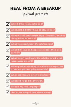 Dig deep and do the inner work to heal with these breakup journal prompts. Understand what went wrong in the relationship, what should be celebrated, and how you can strengthen the most important relationship in your life - the relationship you have with yourself. Read the blog for more on the healing process and how to love yourself after a breakup! 💚 Breakup Activities, How To Break A Pattern, Journaling Prompts For Heartbreak, Break Up Journal Ideas, Journal Prompt Breakup, Journal Ideas Breakup, Breakup Healing Prompts, Breakup Journaling Prompts, What To Do After Breakup