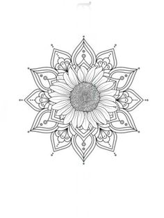 a drawing of a sunflower in black and white with an intricate design on it