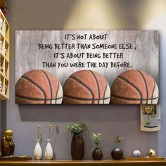 three basketballs on a wall with the words it's not about being better than someone else, its about being better than you were the day before